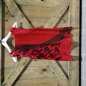 CABI ABSTRACT SILK BLEND SLEEVELESS BLOUSE  SIZE LARGE RED BLACK DOT TUNIC TANK